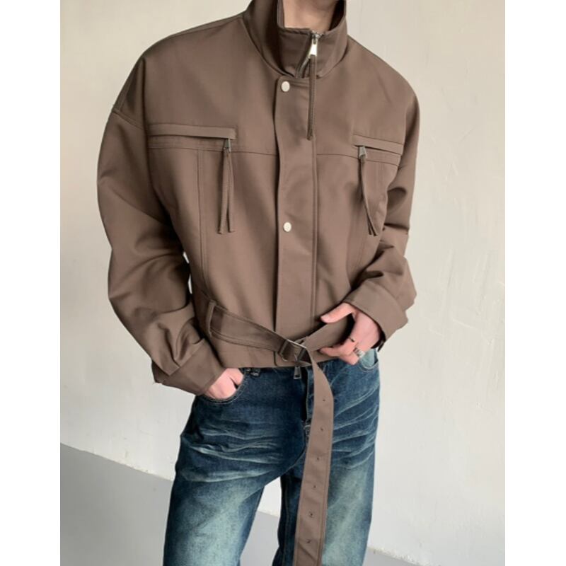 stand collar hidden placket high neck cropped jacket mr0475