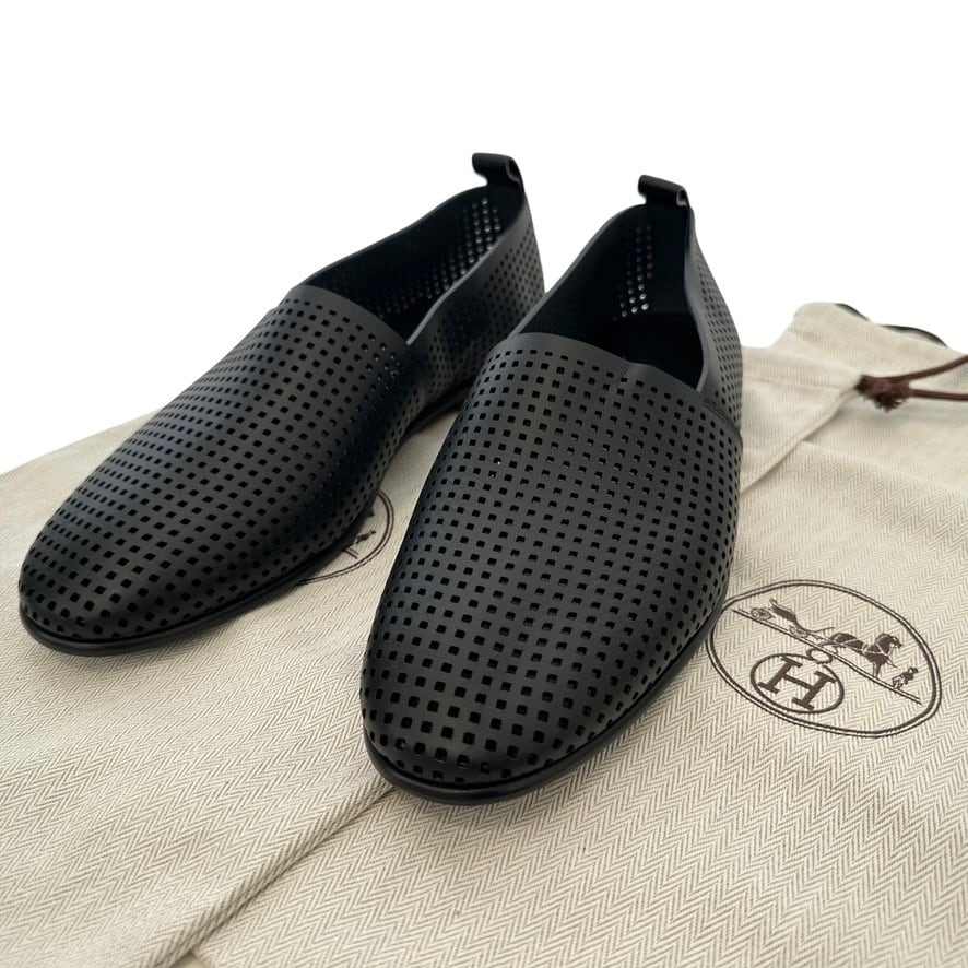 Ultra Rare◇HERMES Eleos Moccasin Slip-On Shoes Sneakers Black Size 40 Men's Women's Unisex