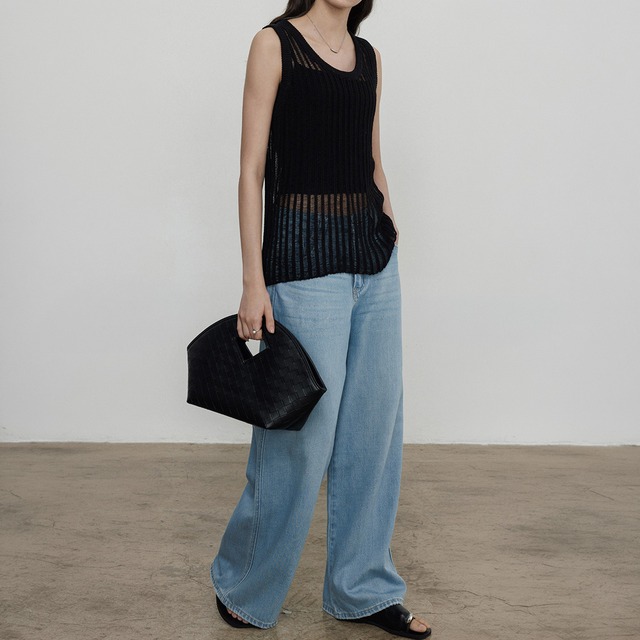 Striped sheer knit tank top A00193