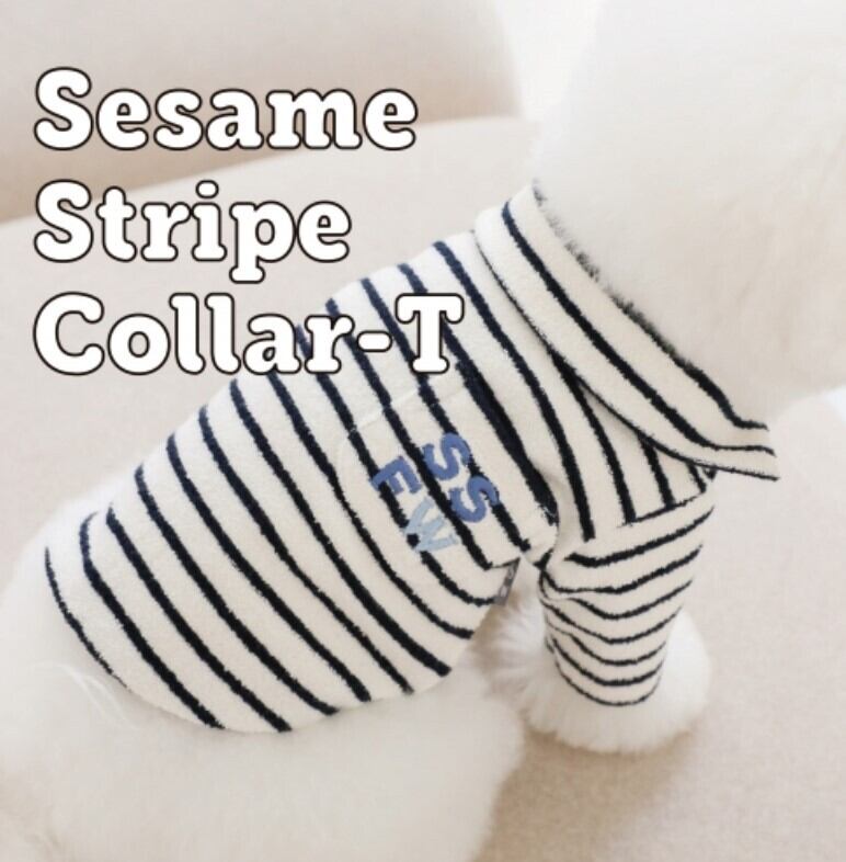M.L.XL/即納【SSFW】Sesami Stripe Collar T《Navy》