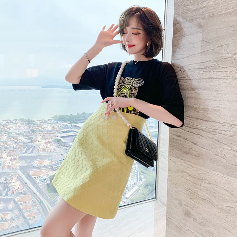 ラインストーンルーズTシャツ ウェスト薄手Aラインスカート セット スプリング 春物 サマー 夏物 MIUCO8158339898