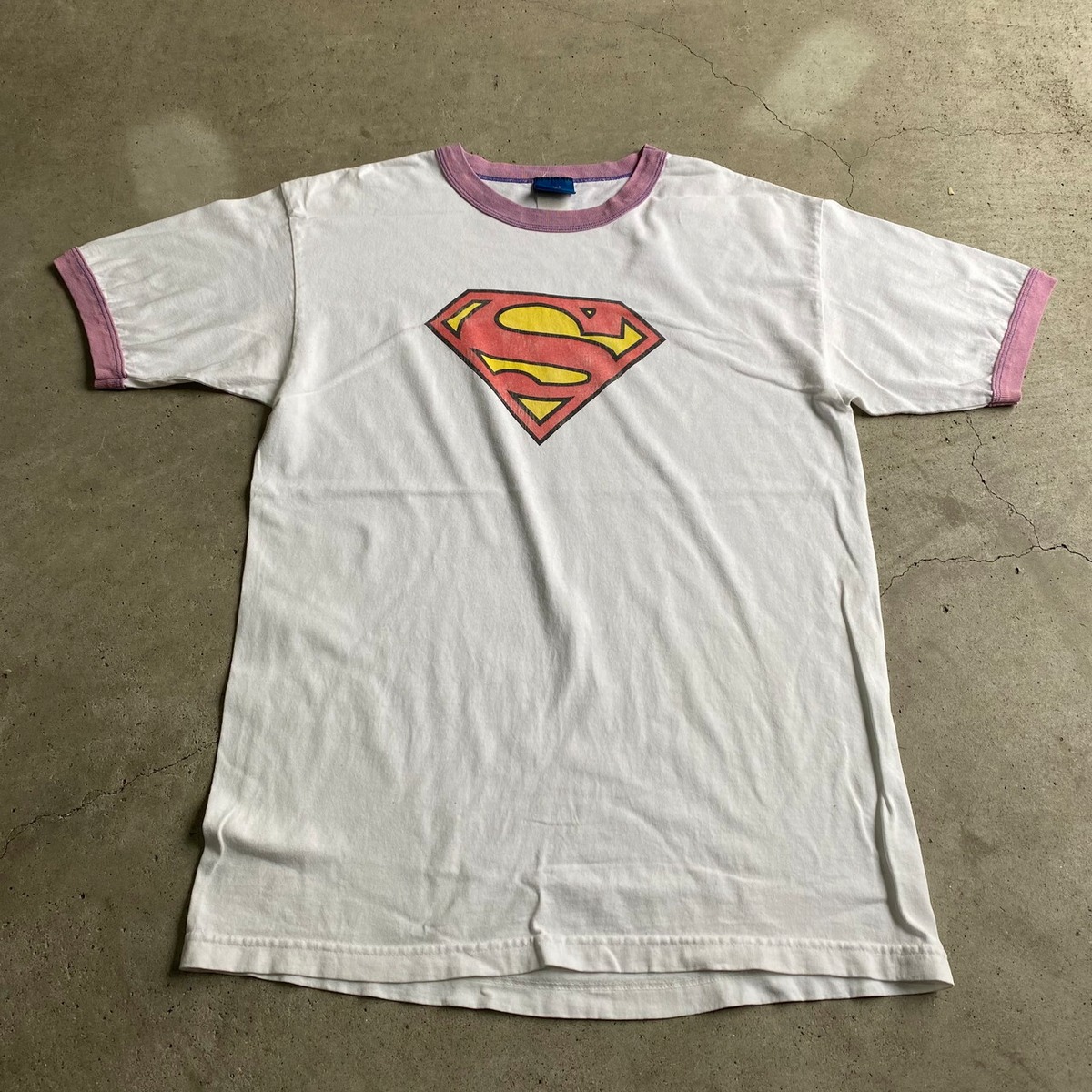 Superman スーパーマン ロゴプリント リンガーTシャツ メンズL相当 