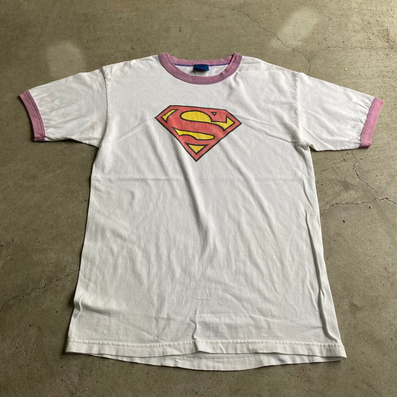 Superman スーパーマン ロゴプリント リンガーTシャツ メンズL相当 