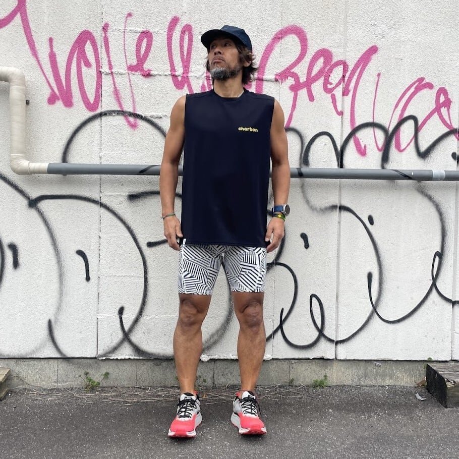 charbon / DRY SMOOTH NO SLEEVE T-SHIRTS (Dark Navy) | 道がまっすぐ