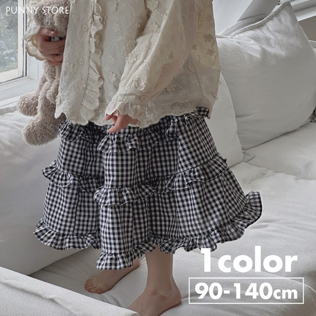 《取寄》ギンガムチェックフリルスカート MTJ 2024春 韓国子供服 ミディアムスカート ロングスカート フリル チェック 女の子