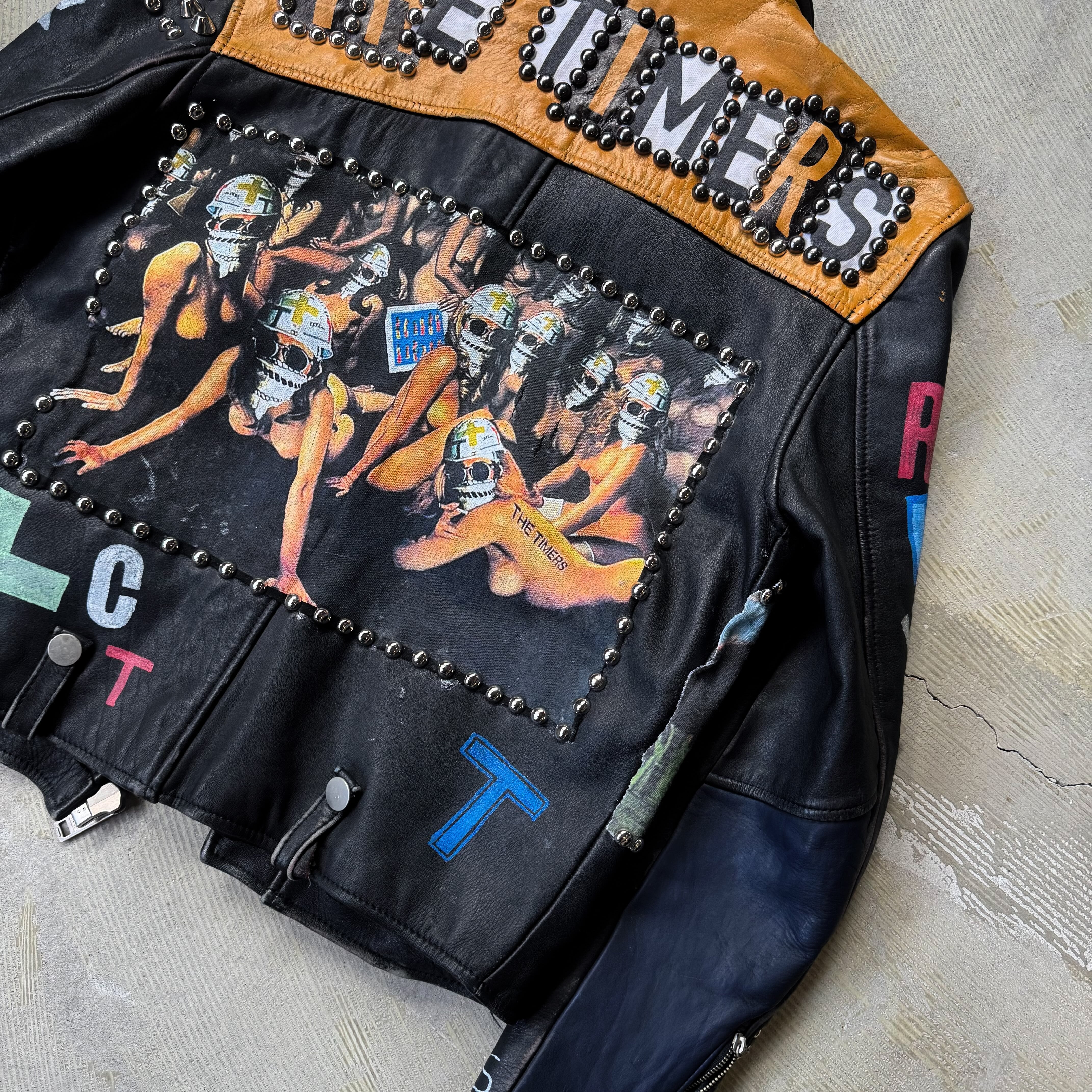 PAINT STUDDED CUSTOM LEATHER DOUBLE RIDERS JACKET / ペイント