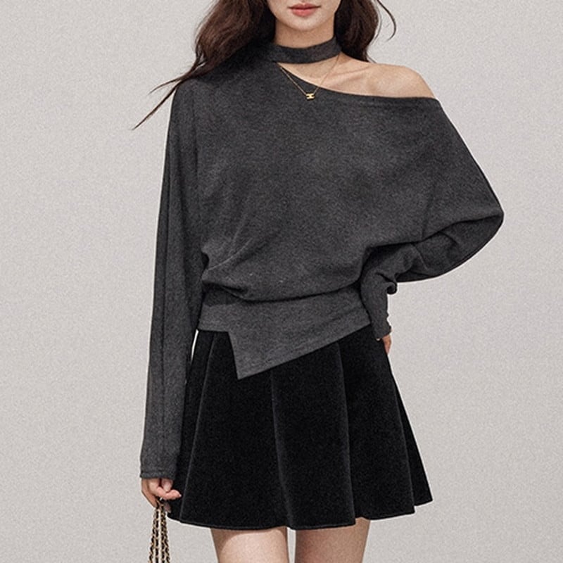 one-shoulder asymmetry choker knit m1238