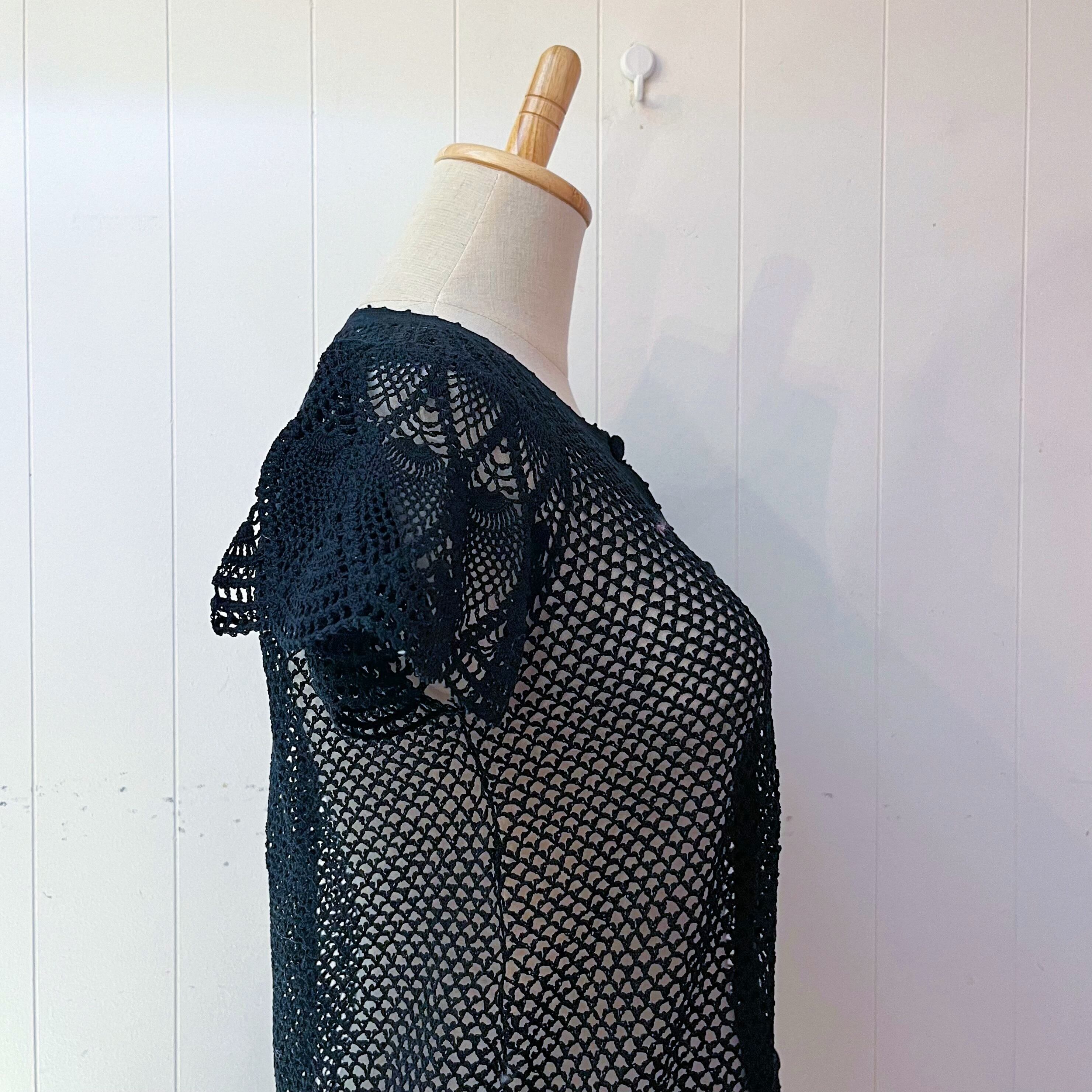 black cotton mesh knit cardigan