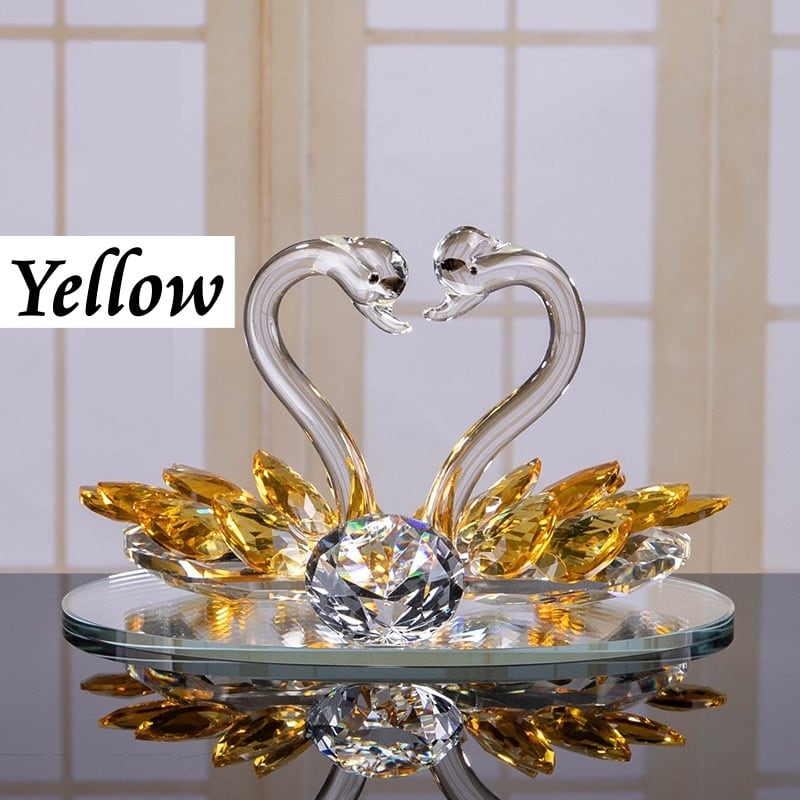 クリスタルガラスの白鳥 輝く二羽の白鳥 置物 記念日 お祝い | Russel