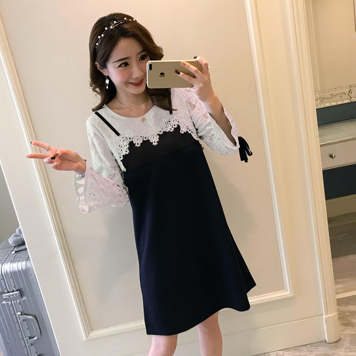 【新作】【送料無料】 春産後女性母乳育児ドレスロングフレアスリーブレースパッチワーク看護シャツ授乳 スプリング 春物 AL expec370668282167