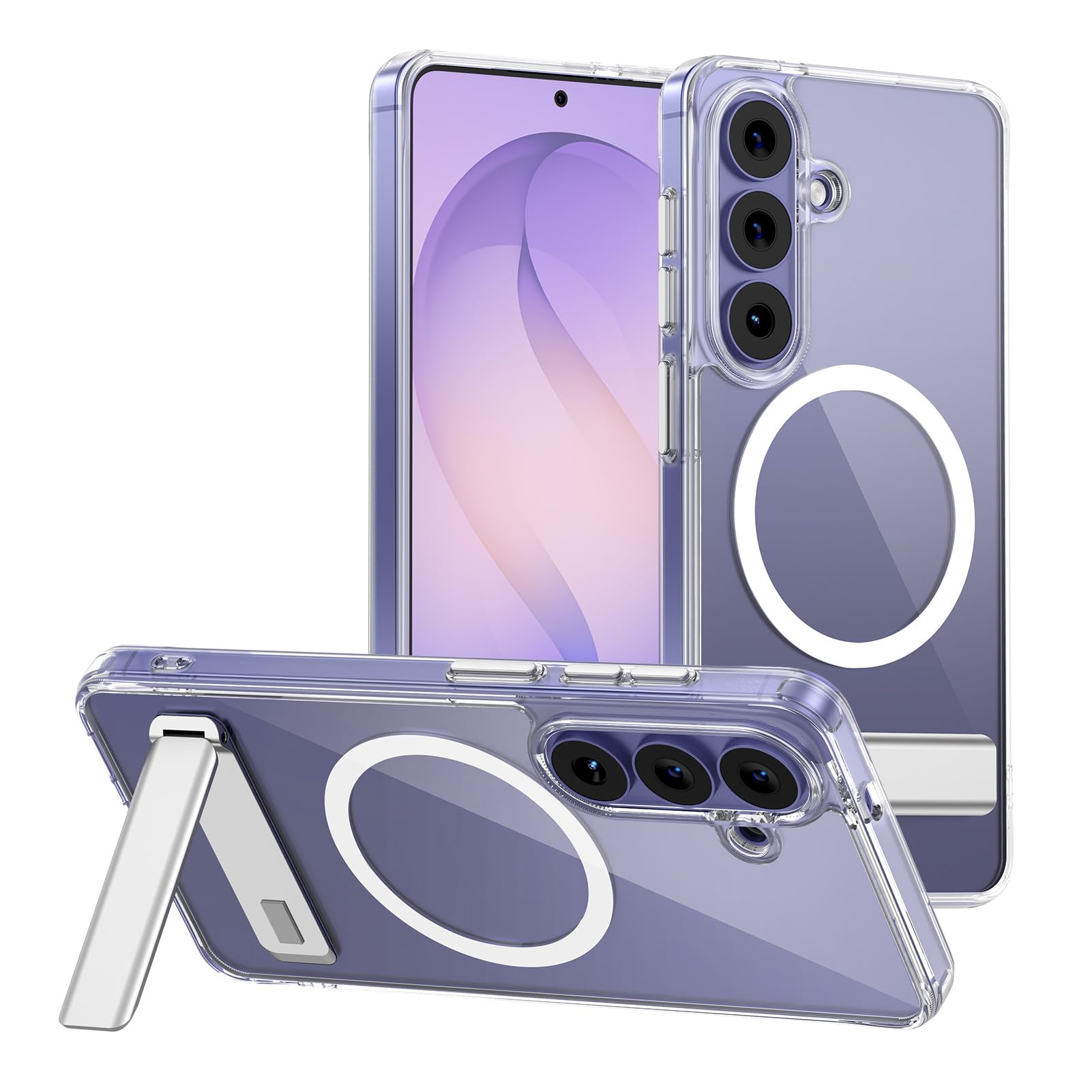 Galaxy S26+ ケース スタンド付き MagSafe対応 クリア 耐衝撃 SC-52G SCG38ケース 黄変防止 6.7インチ S26 PLUS スマホケース 超薄型 指紋防止 カメラ保護 ストラップホール付き 透明マグネット式 ギャラクシー S26 プラス カバー SC-52G SCG38 SM-S947Z SM-S947C SM-S947Q全機種対応