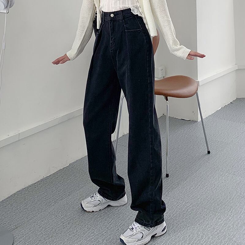 ブラックハイウェストジーンズ スプリングオータムルーズパンツ 春物 秋物 スーパーモール18266561711