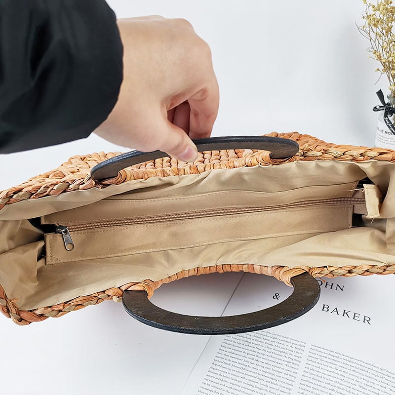 かごバッグ レディース 手提げ ラウンド型 草編みバッグ シンプルな