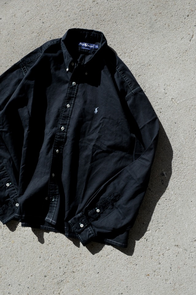 VENTITANK PROJECT Old Polo Ralph Lauren 1990's Dyed Black Custom Remade Collection "OXFORD SAX BLUE PONY" Shirt オールドラルフ カスタムシャツ