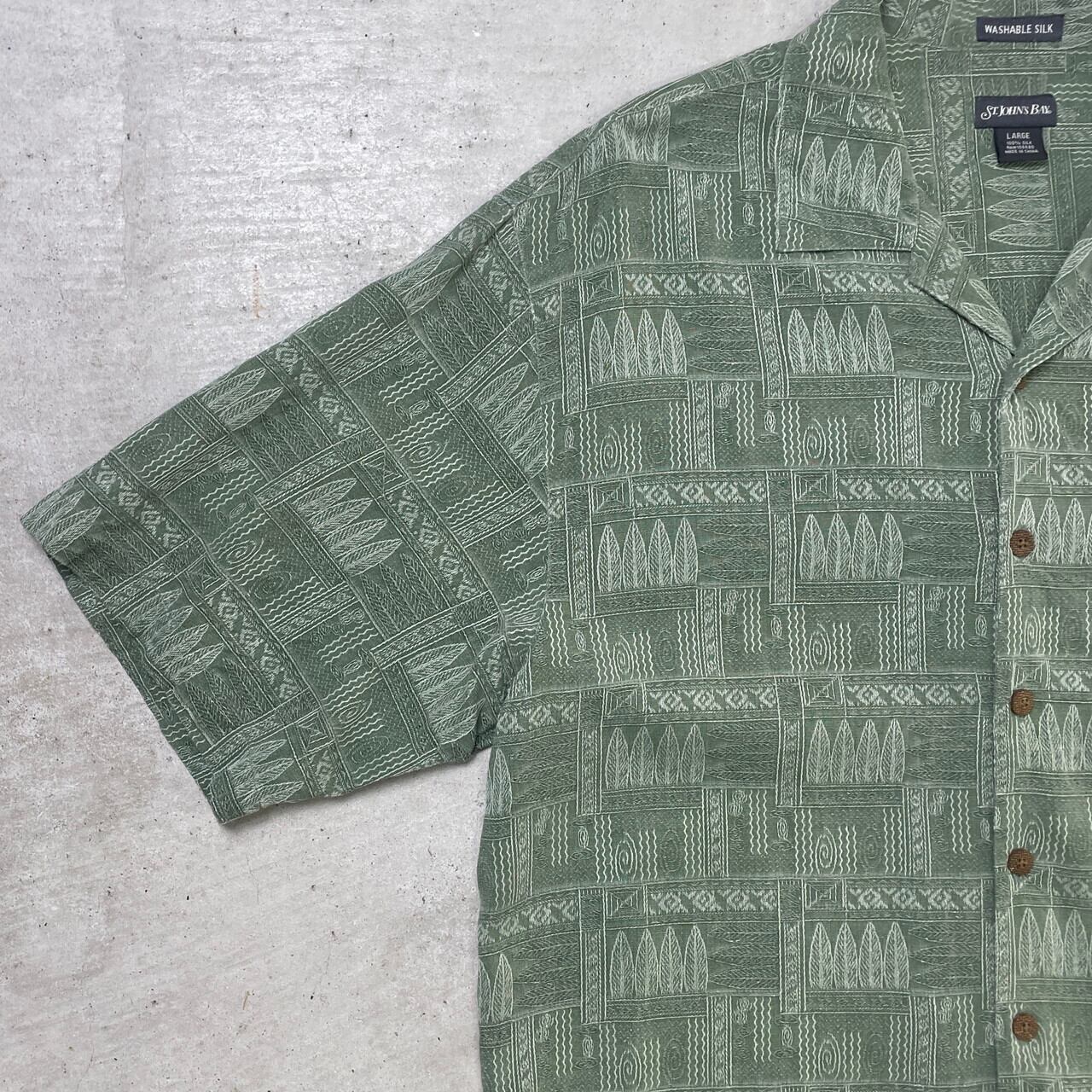 00年代 St.John's Bay オープンカラー 開襟 総柄シャツ シルク メンズL
