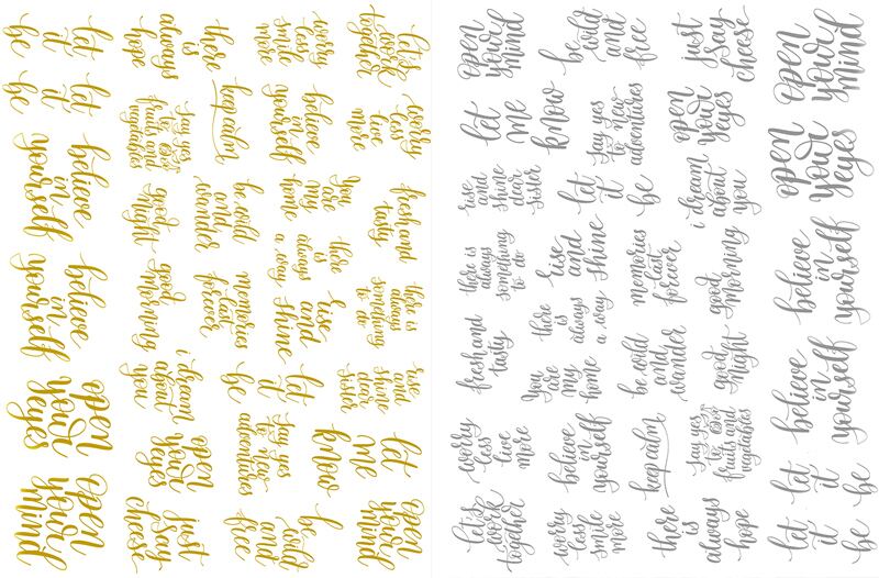 【set割引】2枚セット ポジティブメッセージ転写紙 ゴールド&シルバー (ポーセリンアート)