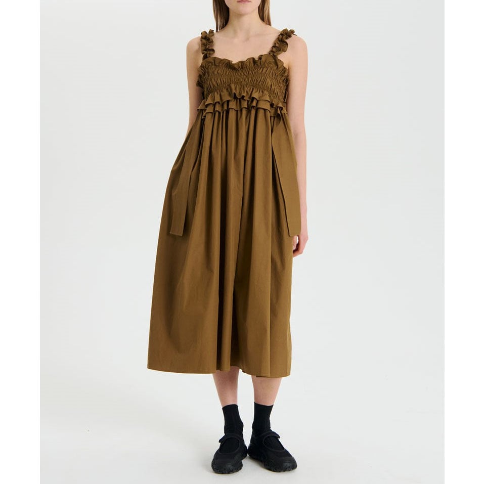 【Cecilie Bahnsen】ジョバンナ ドレス 関税送料込み！ CECILIE BAHNSEN GIOVANNA DRESS LIGHT BROWN | SAKAN LES YEUX