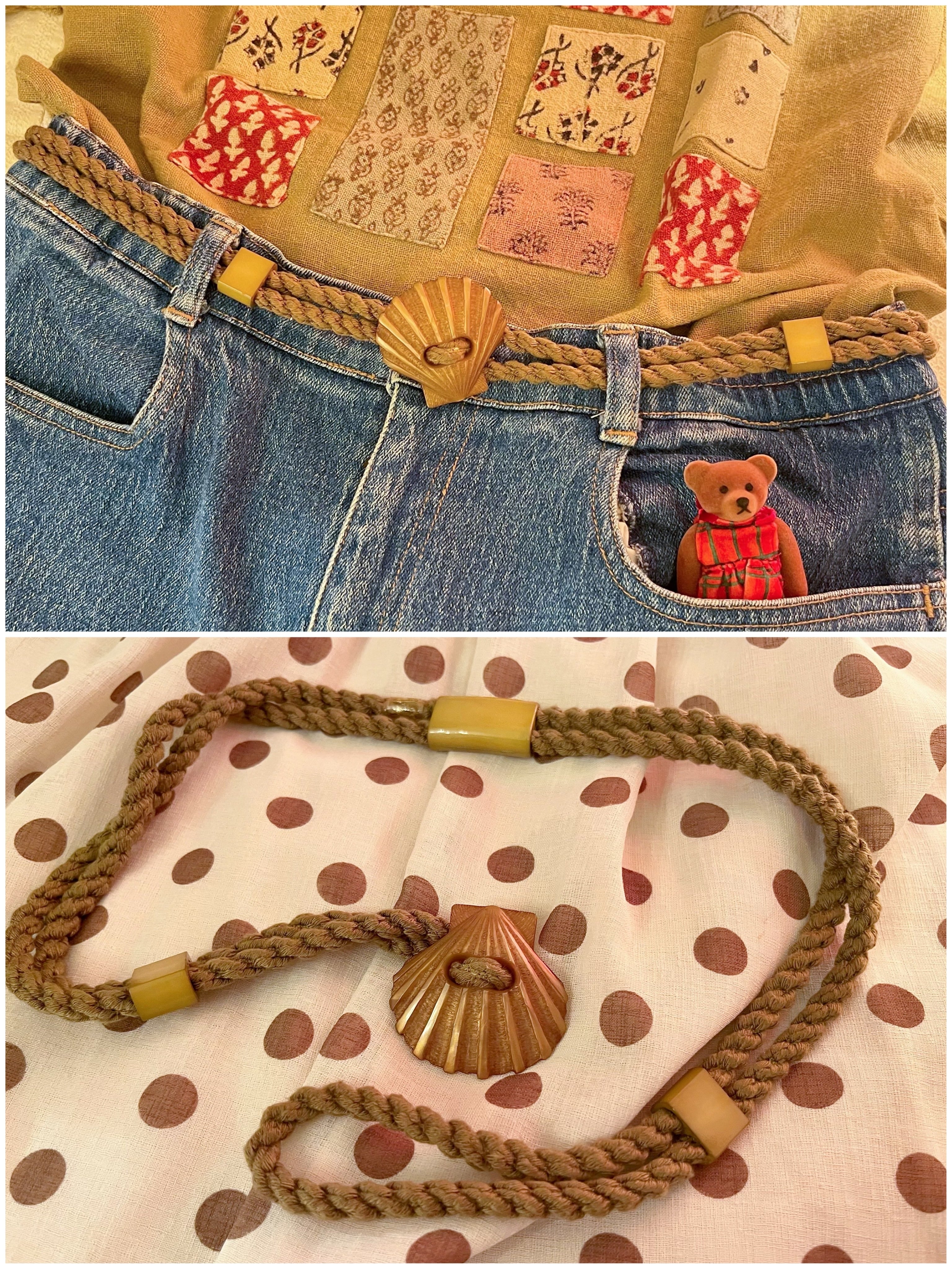 shell belt brown dot one-piece