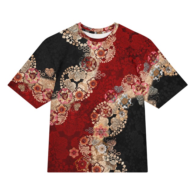 和紋様装飾　黒紅２　和柄ユニセックス 180G Performance Tシャツ