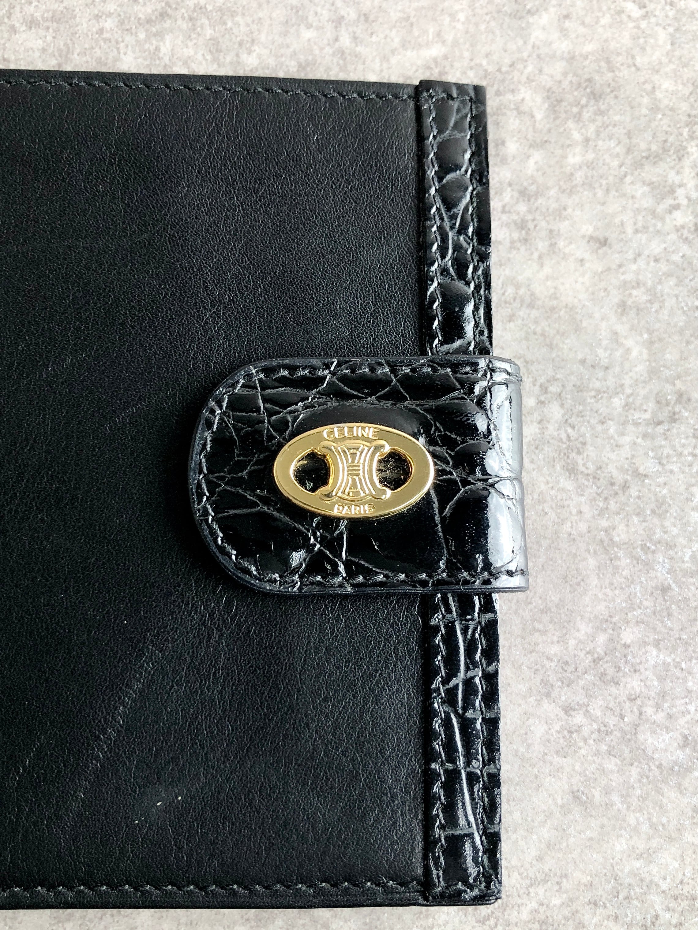CELINE セリーヌ 財布 ブラック ブラゾン レザー クロコ型押し 二 