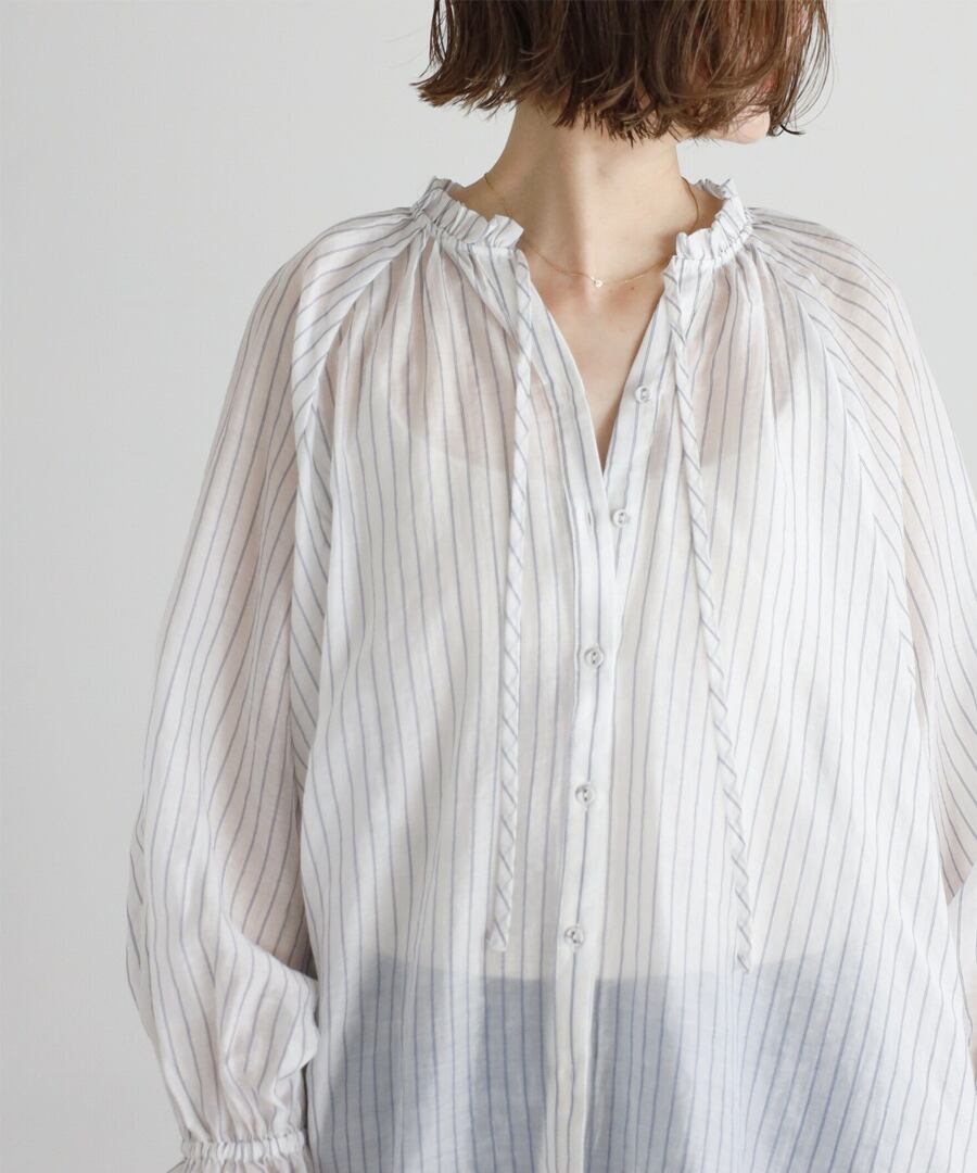 シアーストライプギャザーブラウス【t-10191】.