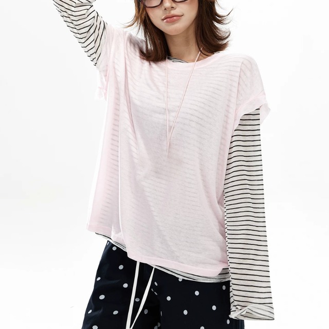 border layered long tee　ボーダーレイヤードロングティー　J2128
