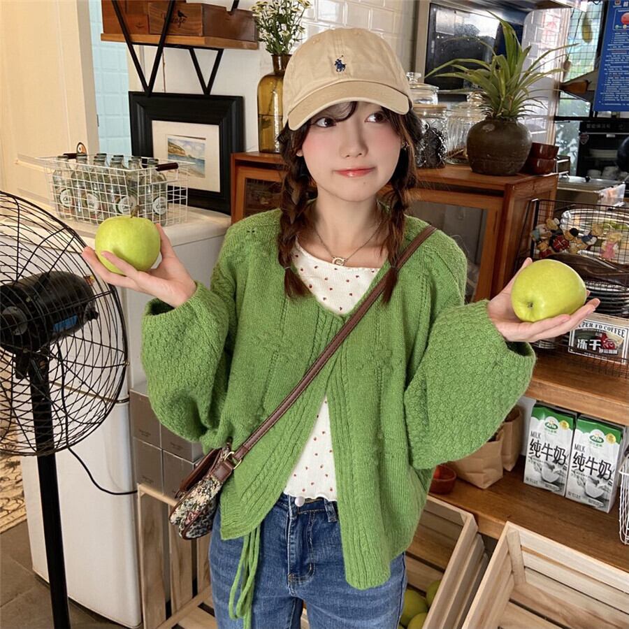 セーター オータムグリーンカーディガントップス ロング 秋物 モンロー88397886862