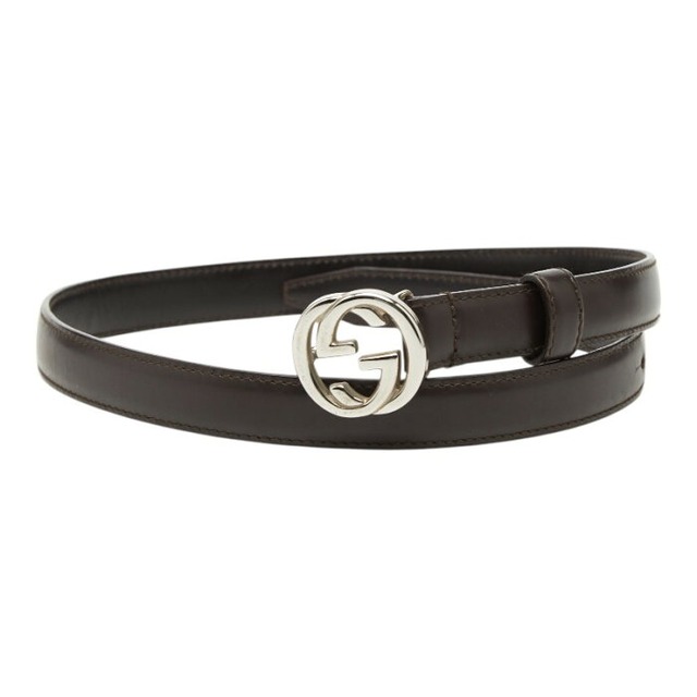 グッチ インターロッキングG ロゴバックル ベルト サイズ70 28 ダークブラウン レザー レディース GUCCI 【中古】