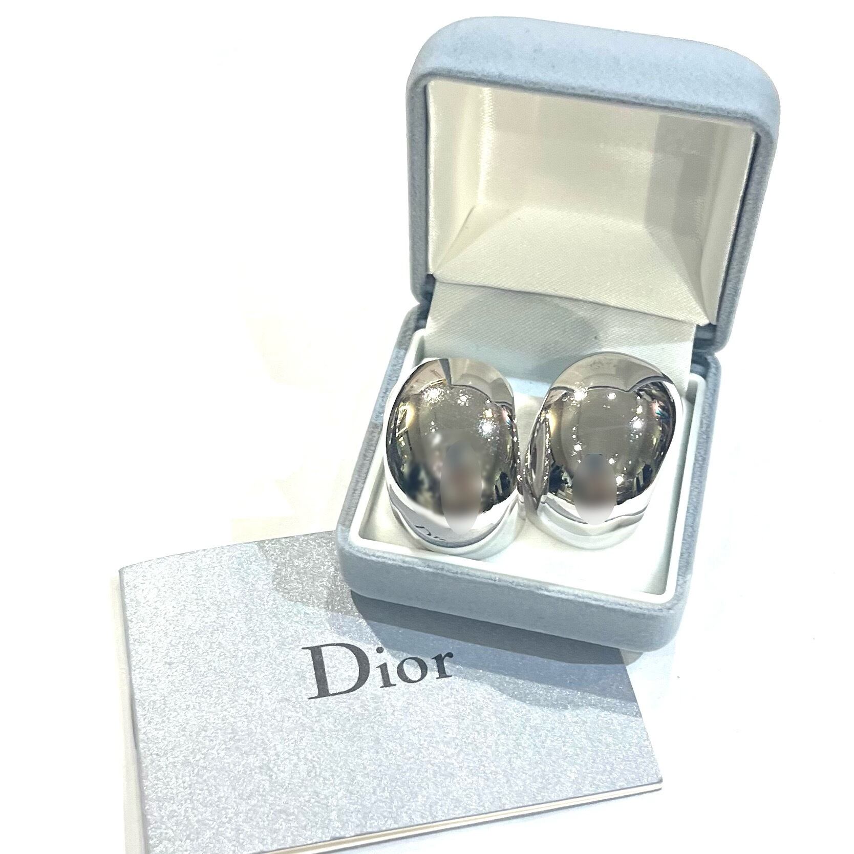 Christian Dior】2234 DIOR ミラーイヤリング 2cm×3cm シルバーメタル