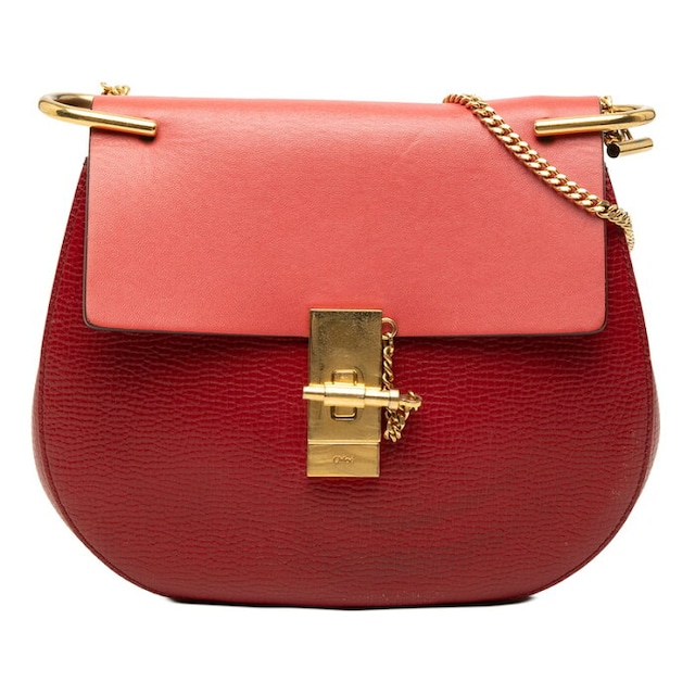 クロエ ドリュー 斜め掛け チェーン ショルダーバッグ レッド ゴールド レザー メッキ レディース Chloe 【中古】