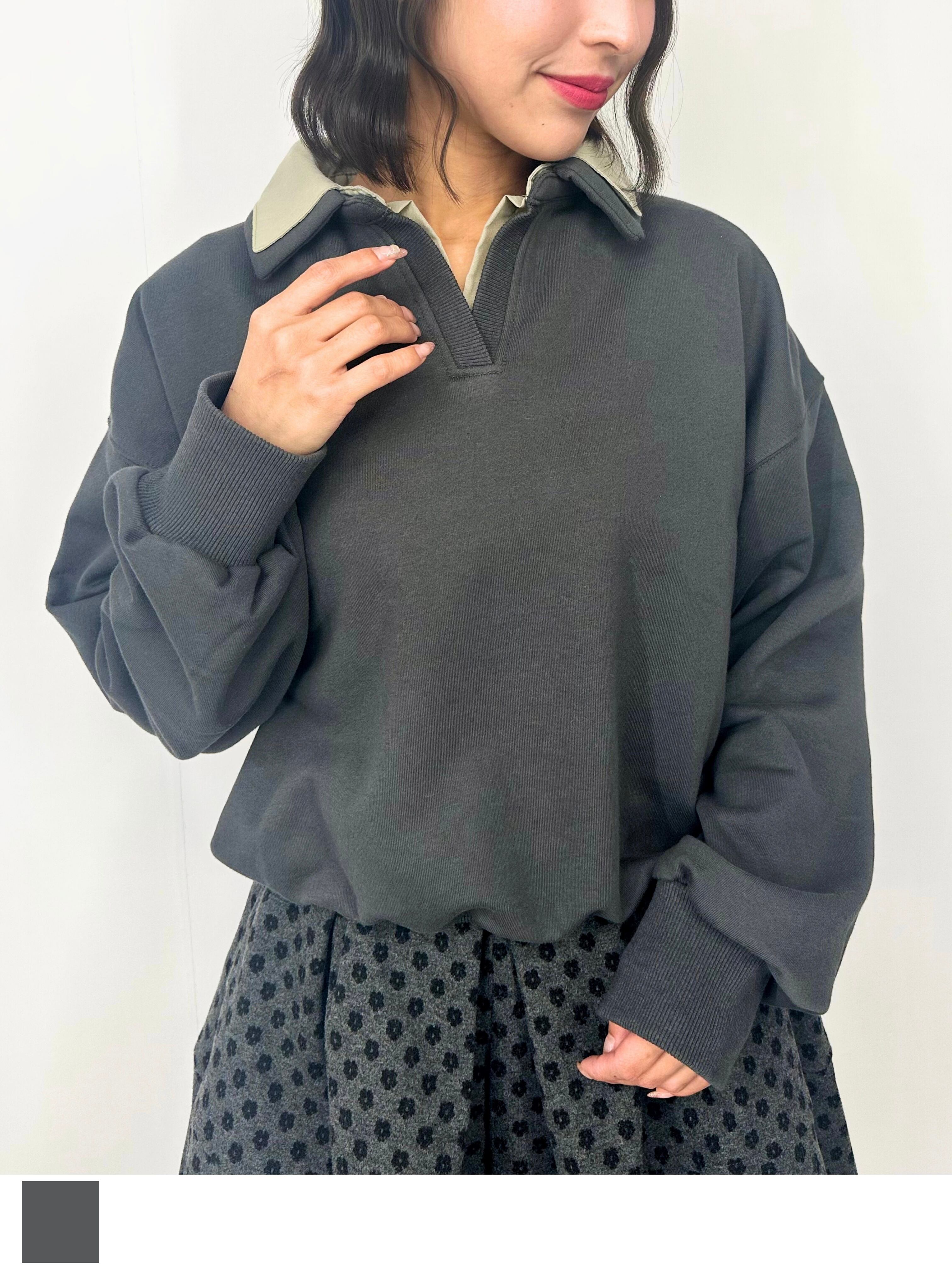 レイヤードスキッパーネックスウェット