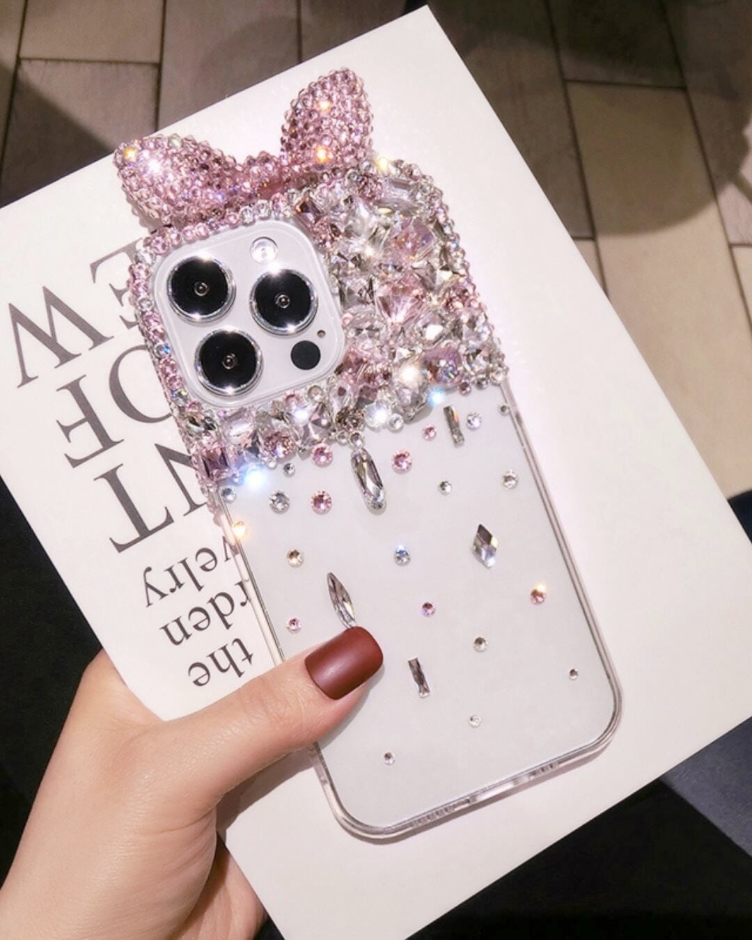 ラインストーンリボンクリアスマホケース 23A09020