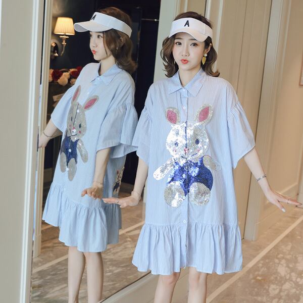 【新作】【送料無料】 母乳育児服サマードレスエディションストライプシャツドレスマタニティウェア 夏物 AL expec350531575882