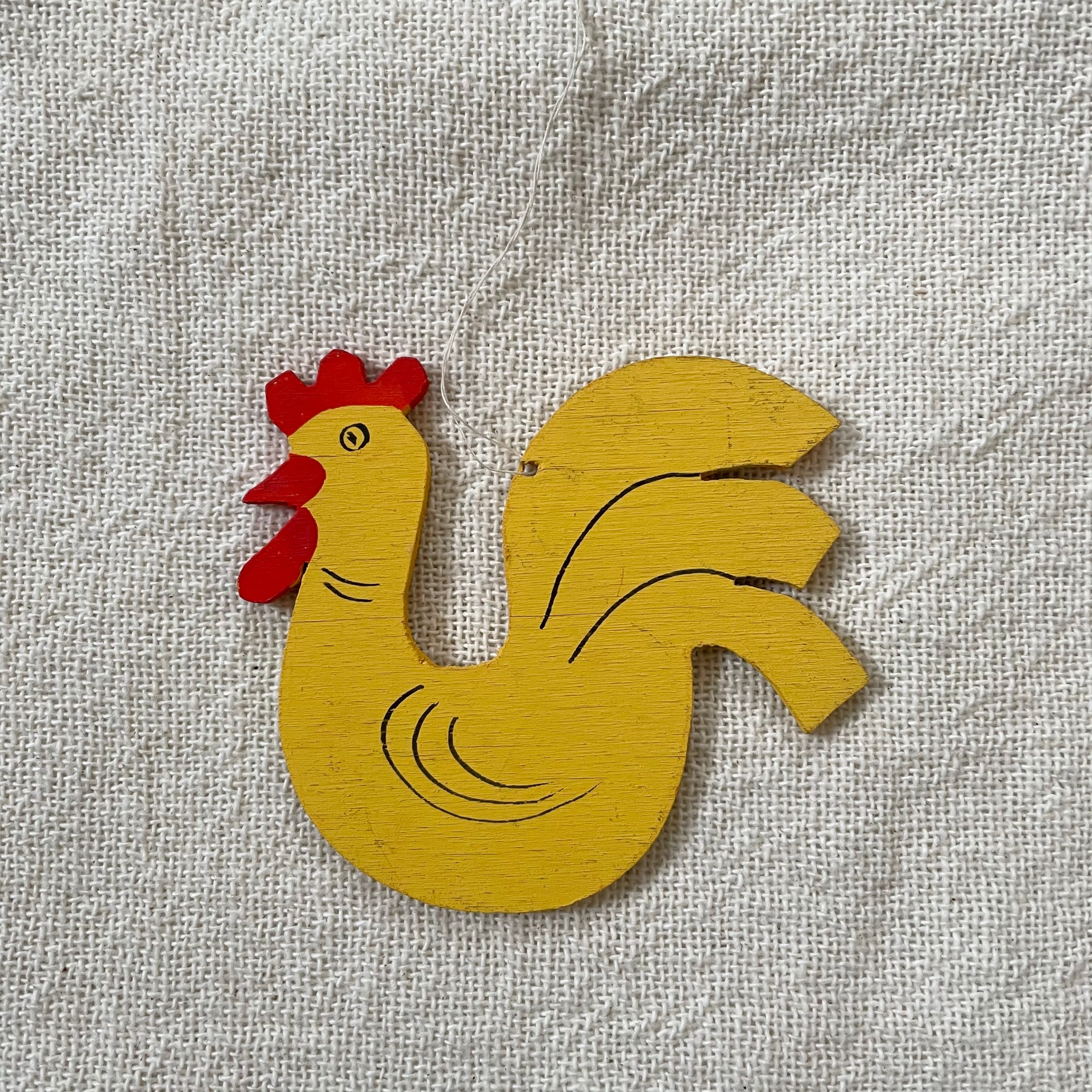 木のオーナメント 黄色いニワトリ大