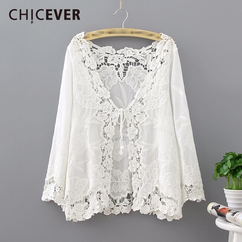 春のレースニット女性Tシャツトップ長袖カーディガンレースアップルースTシャツ服 ロング スプリング 春物 6base556953150470
