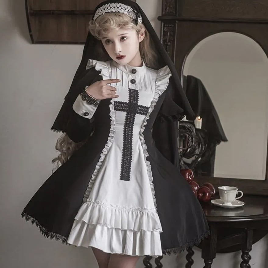 ロリータ ゴスロリ ワンピ 闇夜の烏 聖女 修道女 ゴシック 闇かわいい