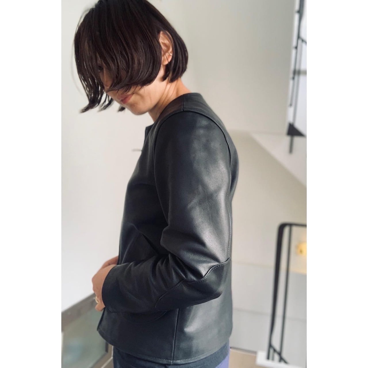 Simva118-0052 NEW 'Lucie' Leather Blouson Crew Neck Black Simva118-0052 NEW 'Lucie' Leather Blouson Crew Neck Black