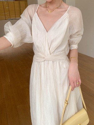 waist mark v neck chiffon dress.3109
