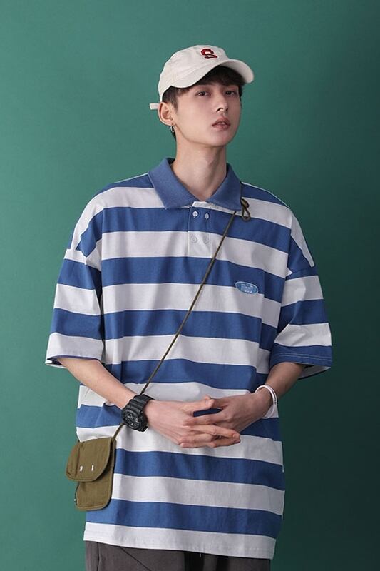 全2色 Tシャツ カットソー ボーダー カジュアル 襟付き 半袖