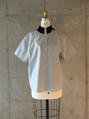 フリンジ半袖シャツ　ブルーグレー