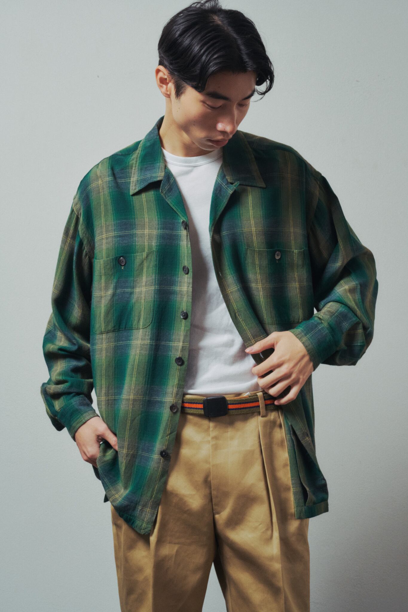 50s 60s Special Vintage オンブレ　レーヨンシャツ 極美品】60s special Vintage rayon ombre check shirt green special