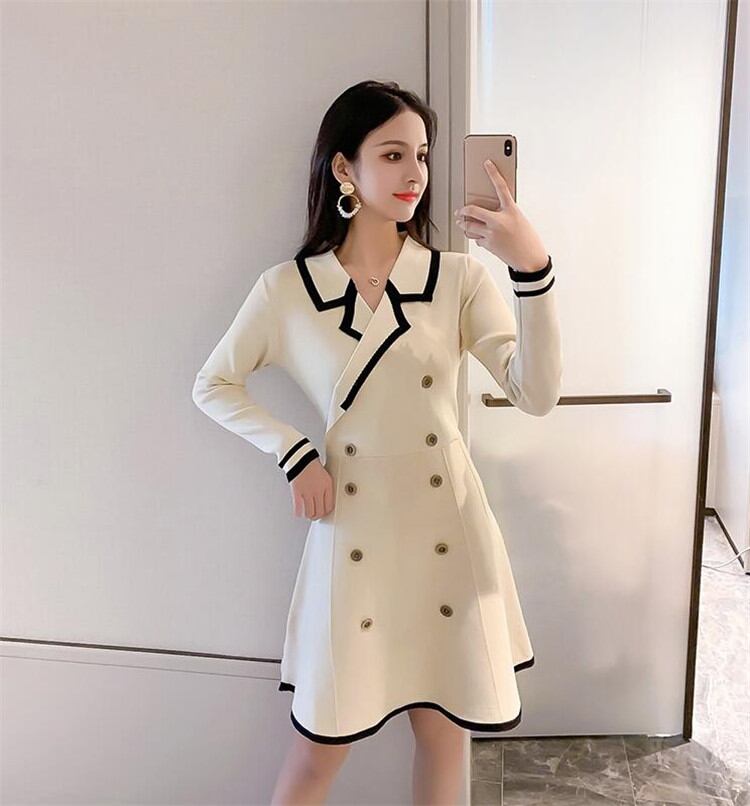 新品入荷 新作 韓国ファッション スリムフィット スリム 長袖 Aライン ニット ワンピース