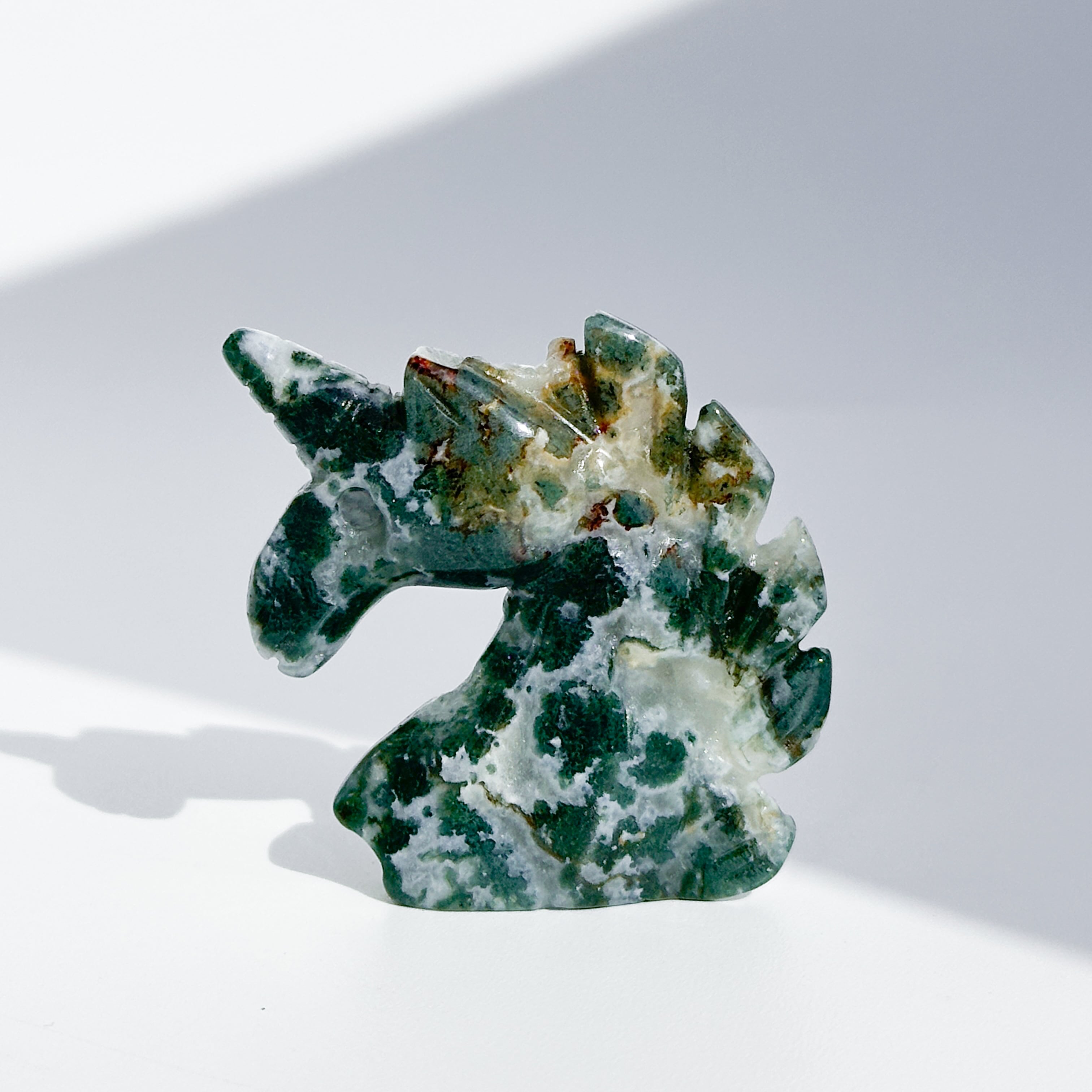 【天然石 モスアゲート｜月型オブジェ｜インテリアに最適】 モスアゲート ユニコーン22◇ Moss Agate ◇天然石・鉱物