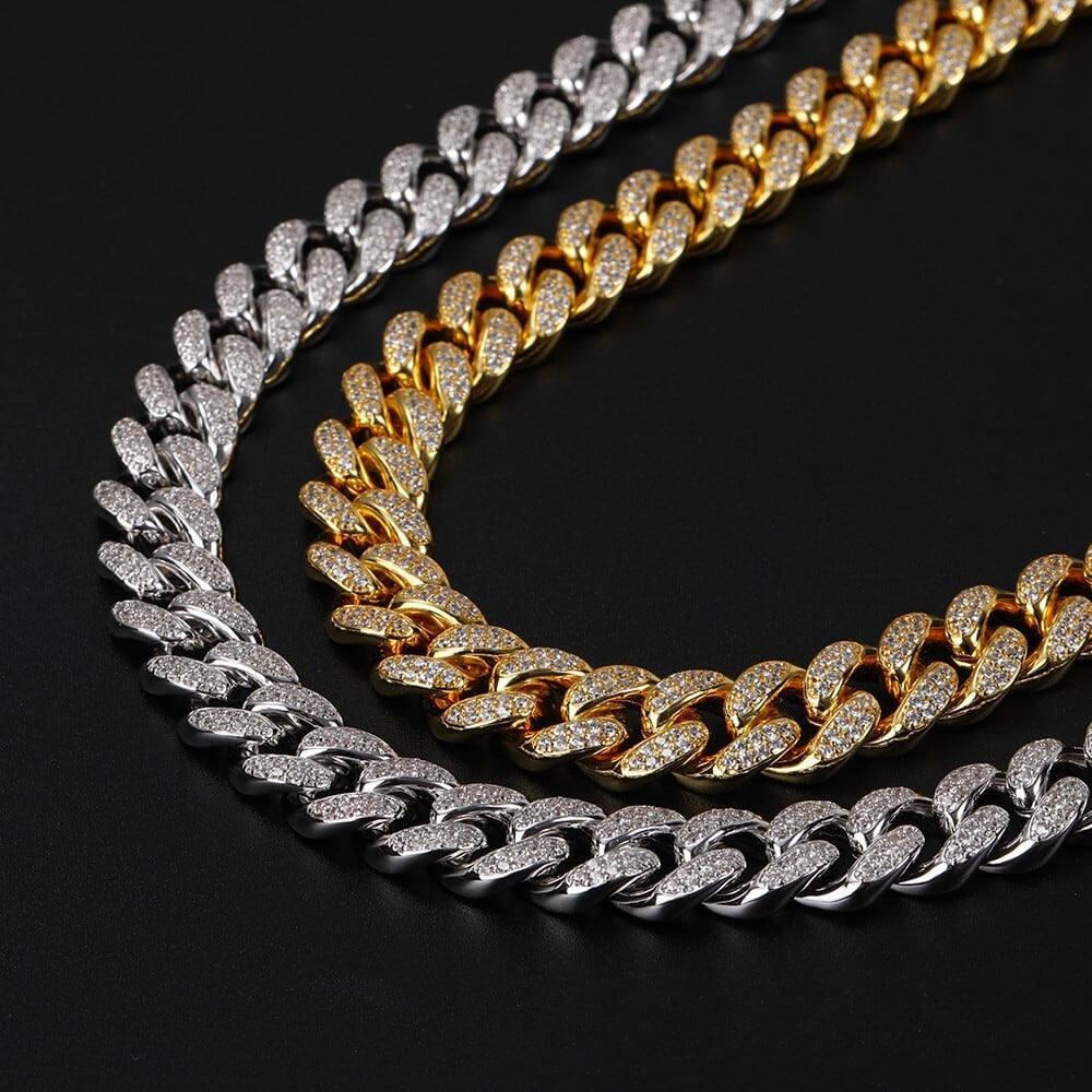 s925 Iced Out Cuban Link Necklace 【12mm / Zirconia】 | Glitter