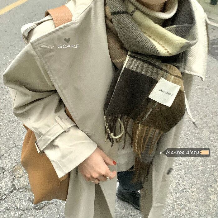 スタンダード格子柄スカーフ オータムウィンター レトロ 秋物 冬物 モンロー34861910009