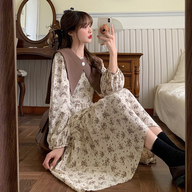 スプリングスカート ドレス フローラル ロング 春物 花柄 スーパーモール25630012393