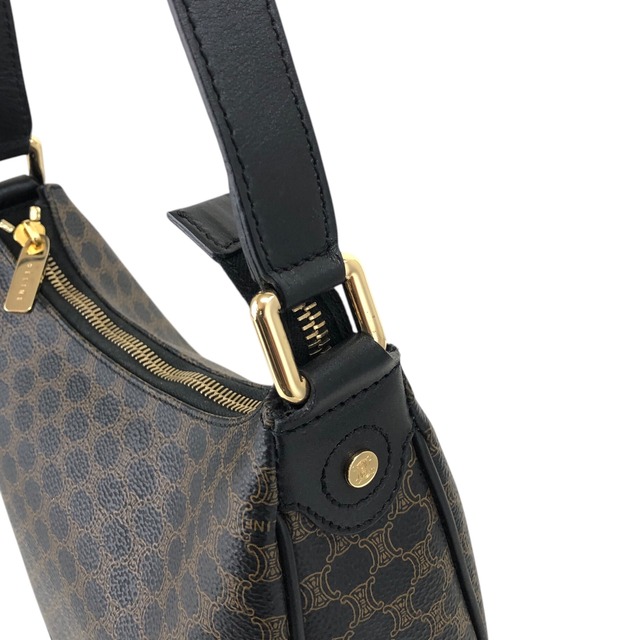 CELINE セリーヌ マカダム ショルダーバッグ ブラック PVC レザー ミニバッグ コーナーレザー vintage ヴィンテージ オールド kibhz7