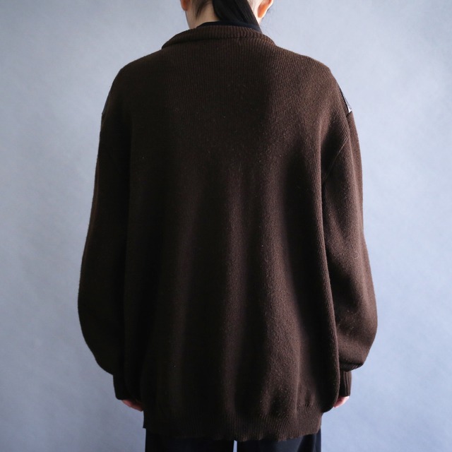 real leather switching and 3D cable knit design loose silhouette sweater