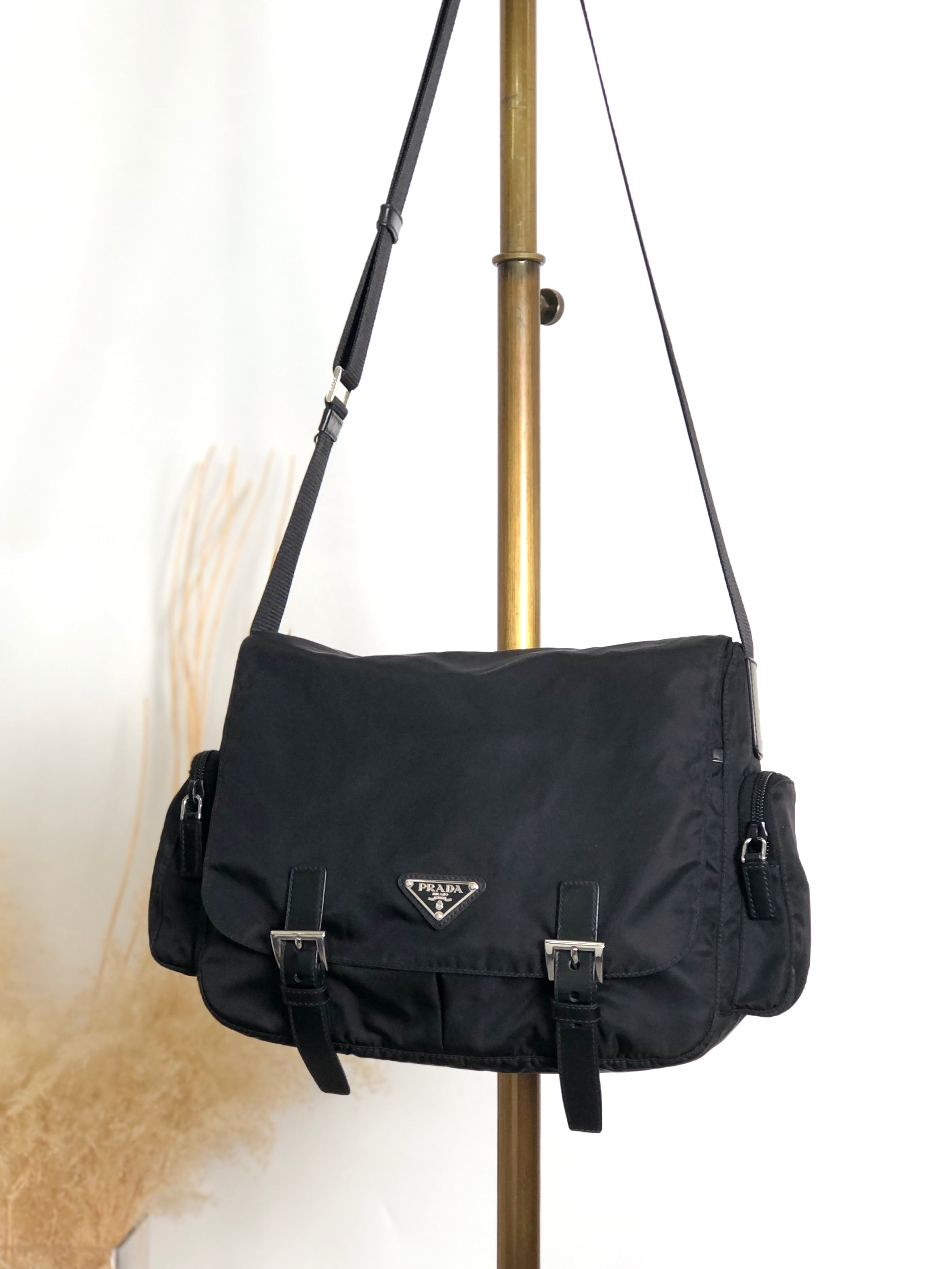 PRADA プラダ ショルダーバッグ ブラック トライアングル ナイロン ダブルポケットフロントバックル vintage ヴィンテージ オールド yejdb4