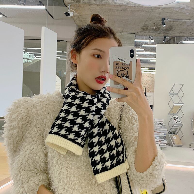 格子柄スカーフ ウィンターウールニット レッド 冬物 ブラック・アイド・ピーズ26293948985